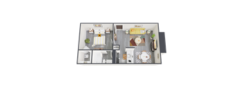 a bedroom with a bed and a chair in a room