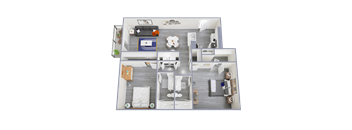 a stylized floor plan of a one bedroom apartment