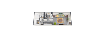 a bedroom with a bed and a chair in a room