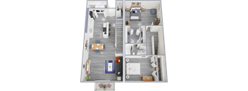 a stylized floor plan of a two bedroom apartment