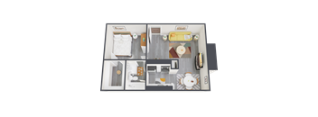 a bedroom with a bed and a chair in a room