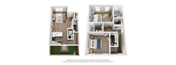 Two floor plans of a house with a kitchen, living room, and bathroom.