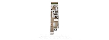 A floor plan of a house with a kitchen, living room, and two bedrooms.
