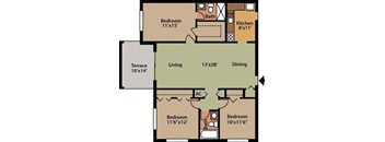 a floor plan of a house with a kitchen and a living room