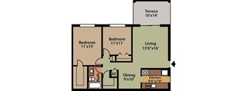 a floor plan of a living room and a kitchen