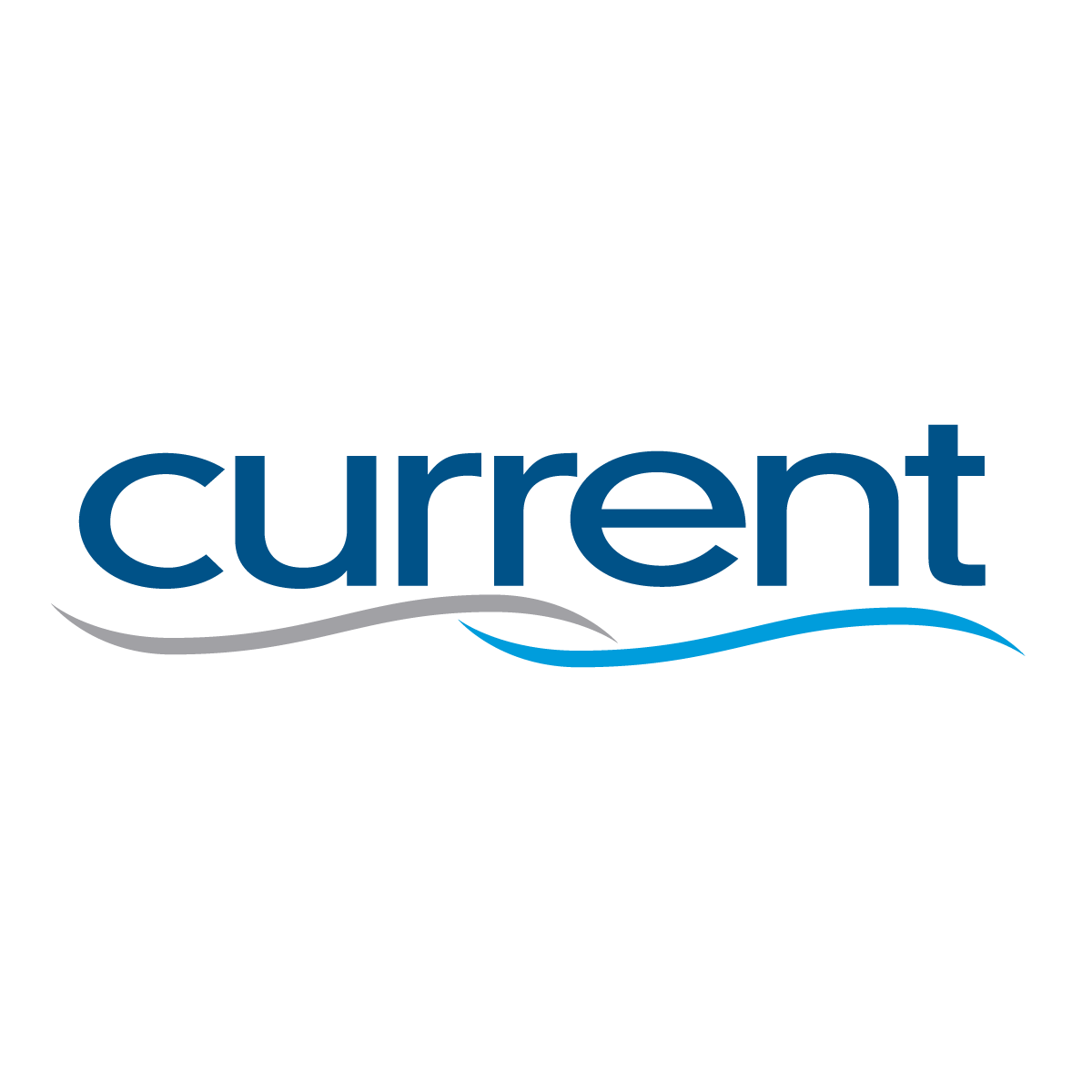 The image features the word "current" in blue with a stylized wave design beneath it.