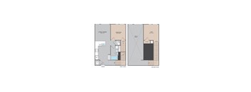 A diagram of a two-story house with a living room, dining room, bedroom, and loft.