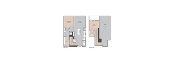A floor plan of a two-story home with a living room, two bedrooms, two bathrooms, and a closet.