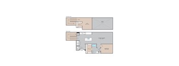 A floor plan of a two-story home with a living room, dining room, and bedroom.
