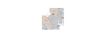 A floor plan of a house with a living room, two bedrooms, a bathroom, and a closet.