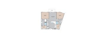 A floor plan of a house with two bedrooms, a living room, a dining room, a kitchen, a bathroom, a pantry, a closet, and an entry.