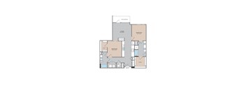A floor plan of a house with two bedrooms and a living area.