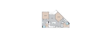 A floor plan of a house with two bedrooms, a living room, a kitchen, a bathroom, and a closet.