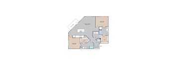 A floor plan of a house with a living room, dining room, two bedrooms, a bathroom, a closet, and a garage.