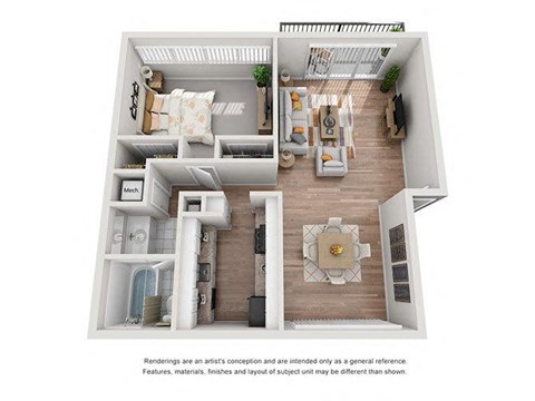 a 1 bedroom floor plan with a bathroom and a balcony
