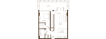 A floor plan of a house with a living room, two bedrooms, a bathroom, and a closet.