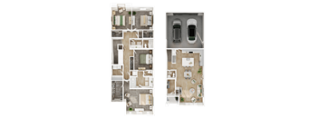 A floor plan of a two-story house with a garage on the right side.