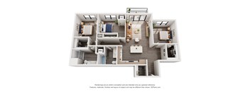 A 3D floor plan of a house with labeled rooms.