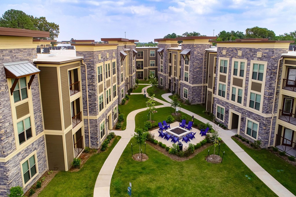 an aerial view of an apartment complex