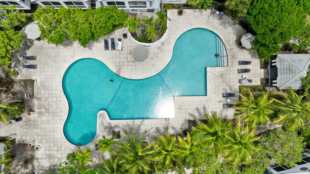 an aerial view of the pool at the resort