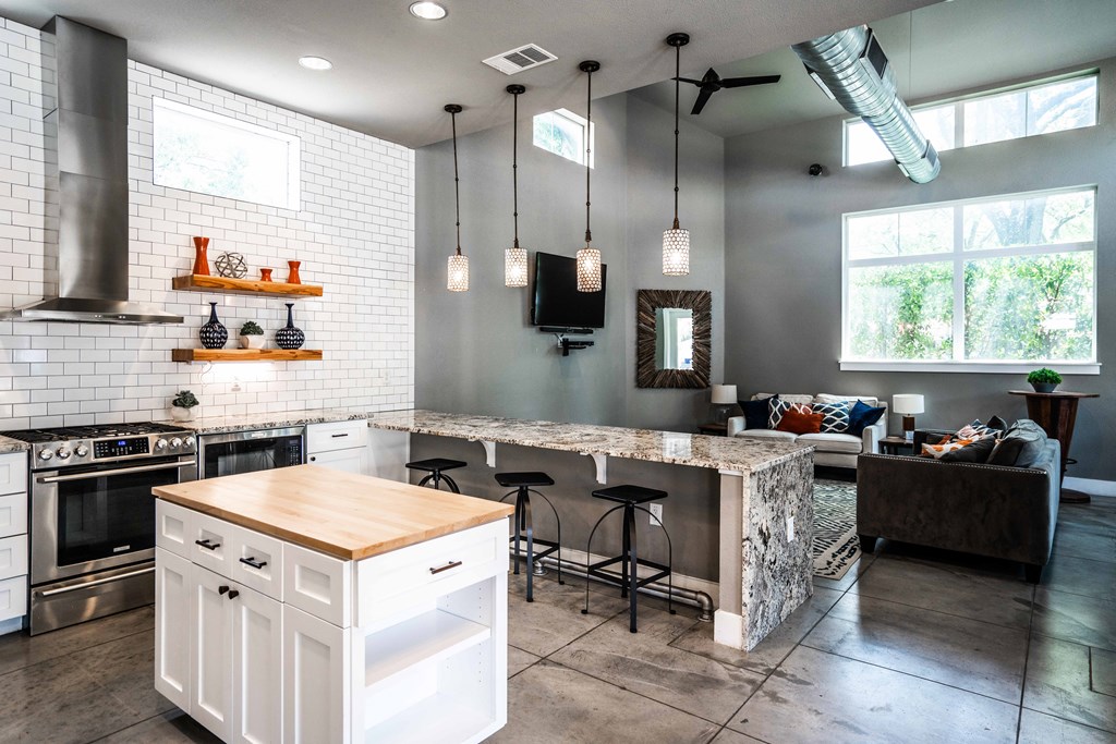 clubhouse catering kitchen in luxury austin apartment