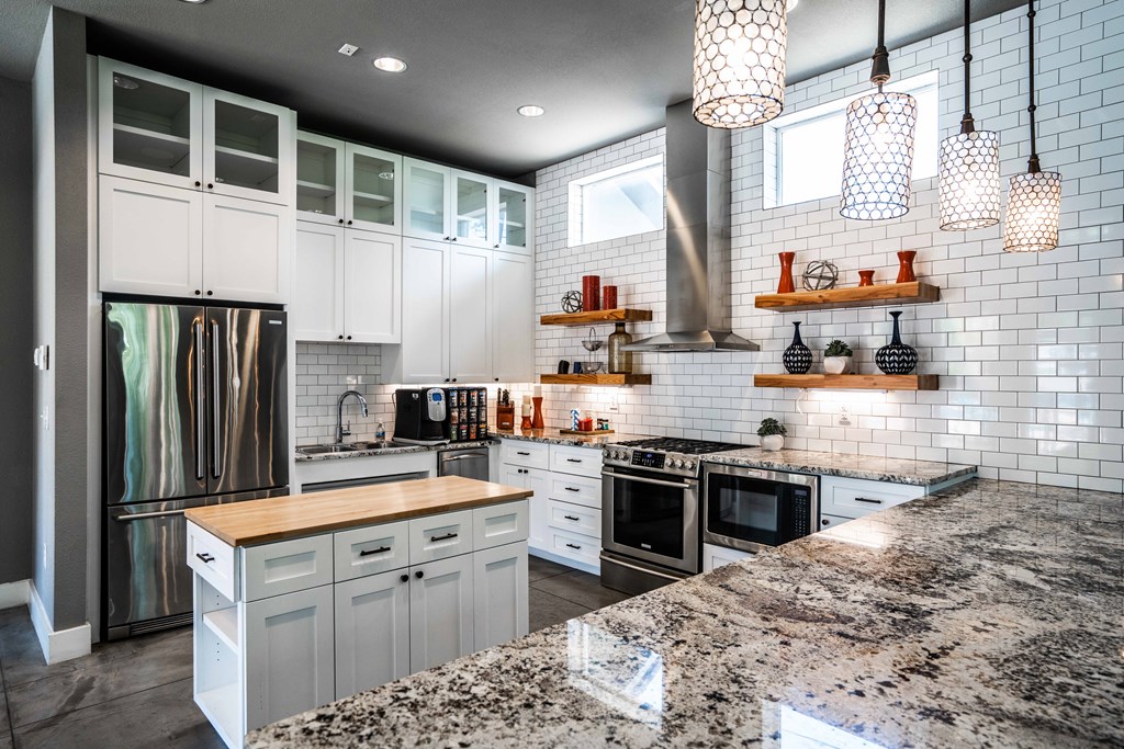 clubhouse with catering kitchen in luxury austin apartment