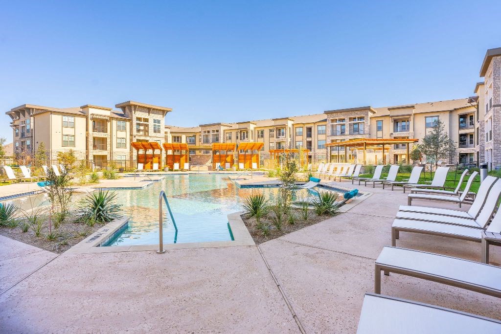 resort style pool with lounge area in midland texas apartment