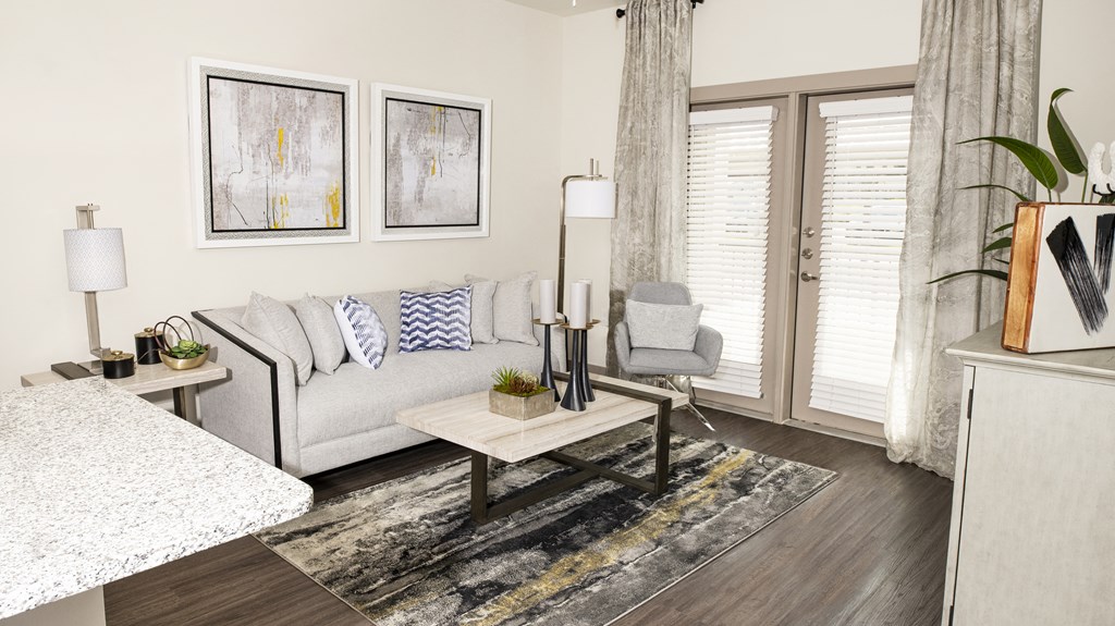 a living room with a couch and a coffee table