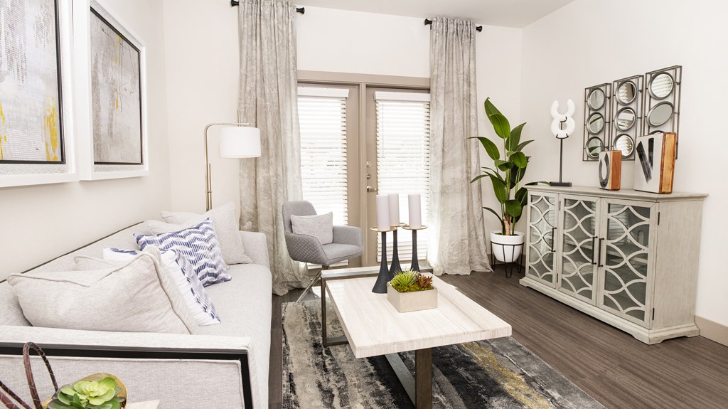 a living room with a couch and a coffee table