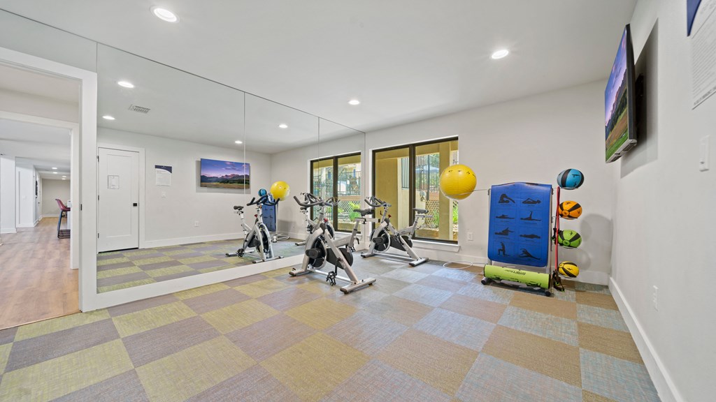 the gym at the enclave at woodbridge apartments in sugar land, tx