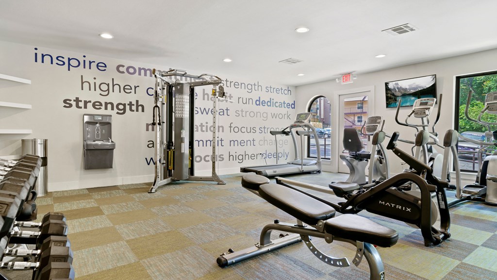 the gym at the enclave at woodbridge apartments in sugar land, tx