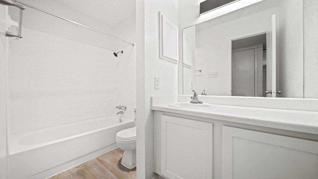 a bathroom with a sink toilet and bathtub