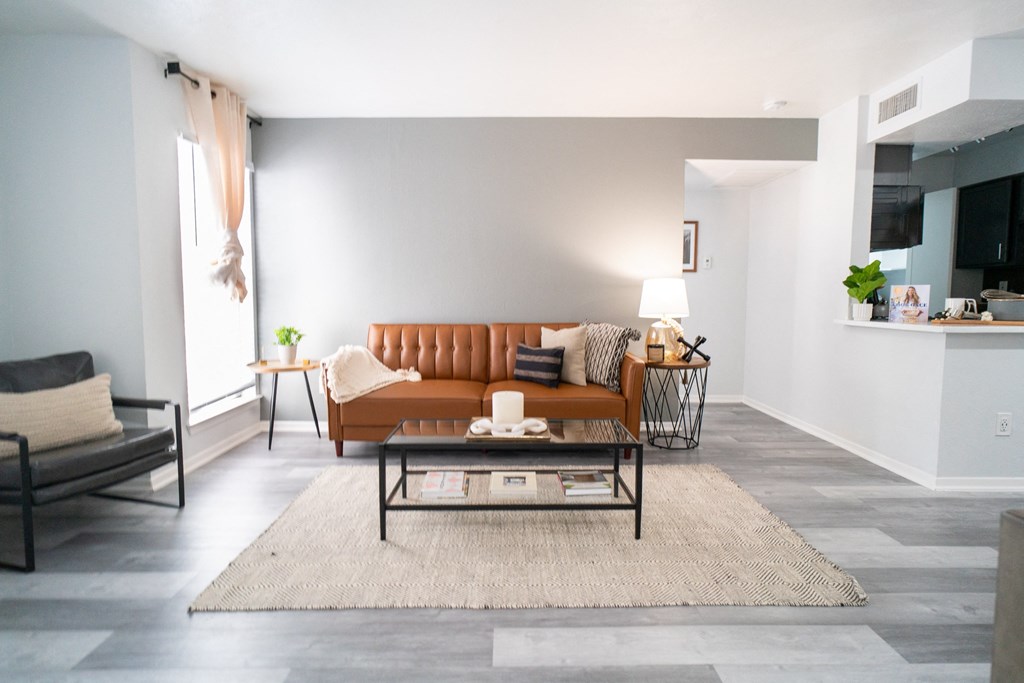 a living room with a couch and a coffee table