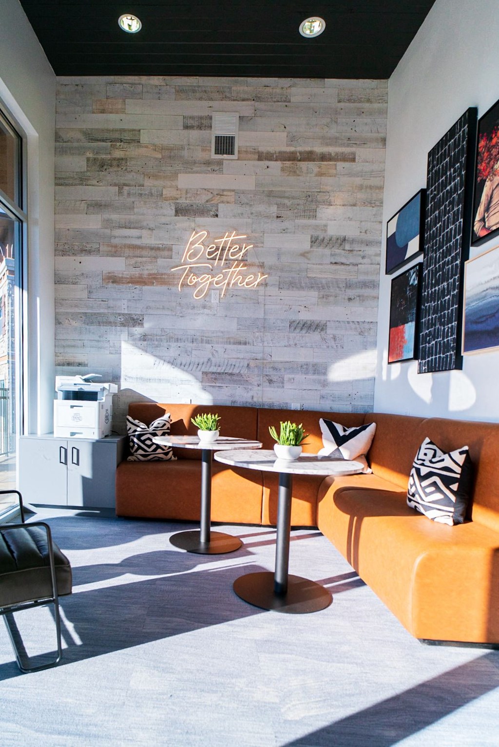 a living room with a couch and a table
