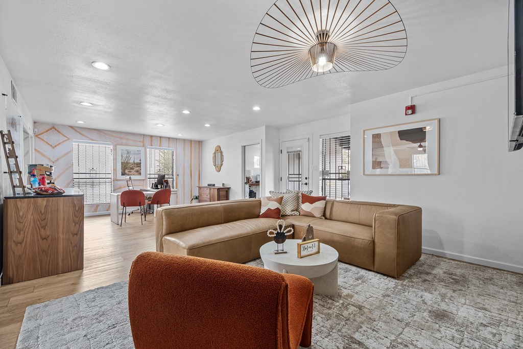 a living room with a couch and a coffee table