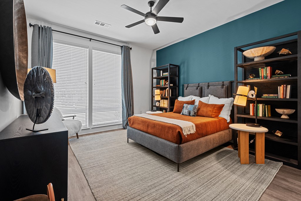 a bedroom with a bed