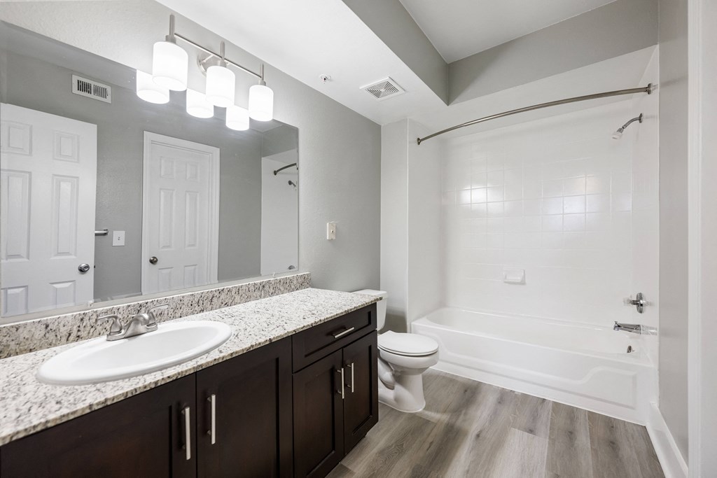 a bathroom with a sink and a shower and a toilet