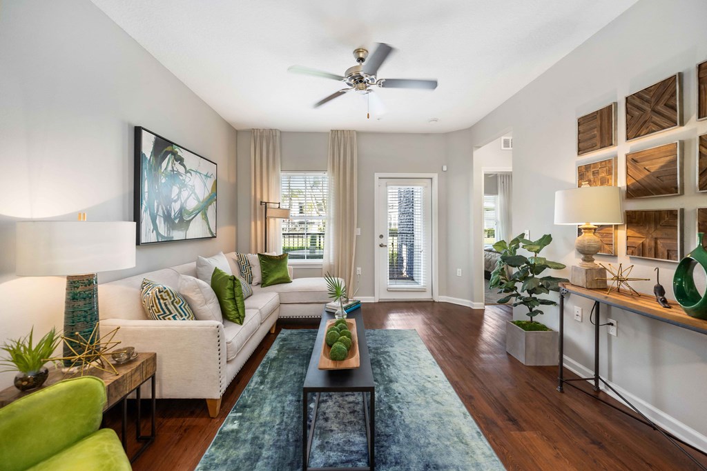 a living room with a couch and a coffee table