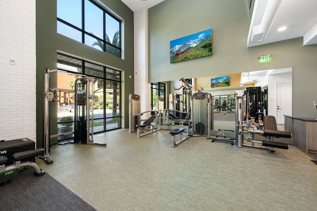 the gym at the preserve at johnsons crossing apartments