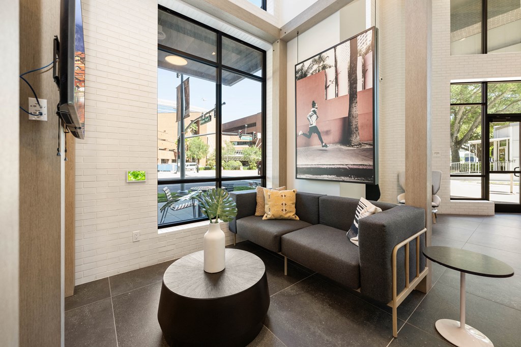a living room with a couch and a coffee table
