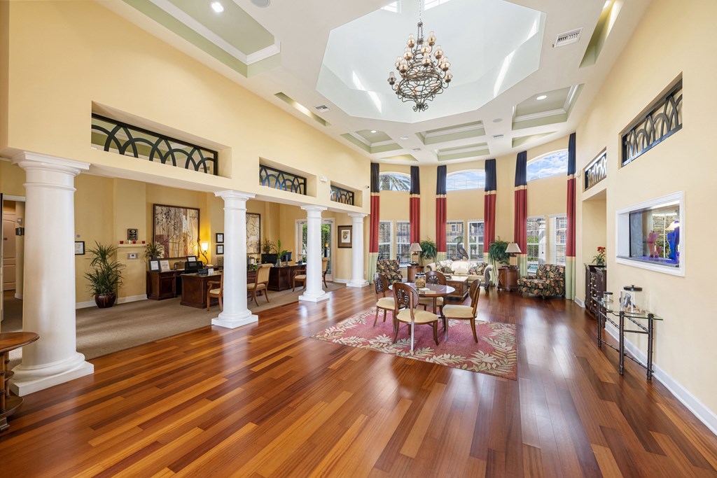 Interior shot of a traditional leasing office and clubhouse