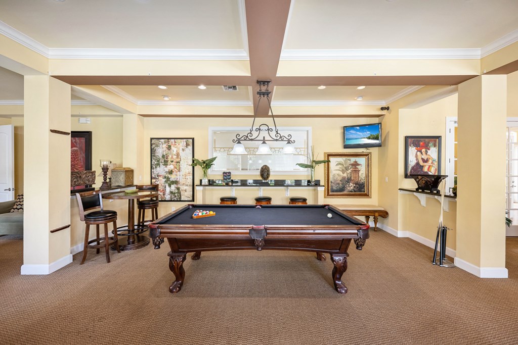 A game room equipped with a pool table