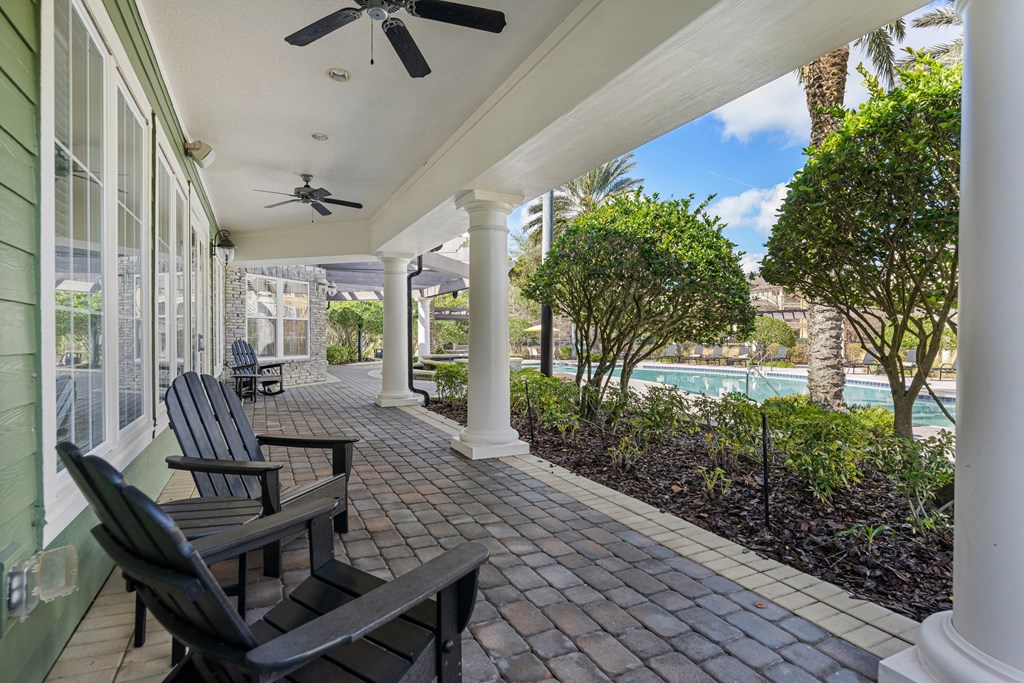 Outdoor patio view of beautiful greenery