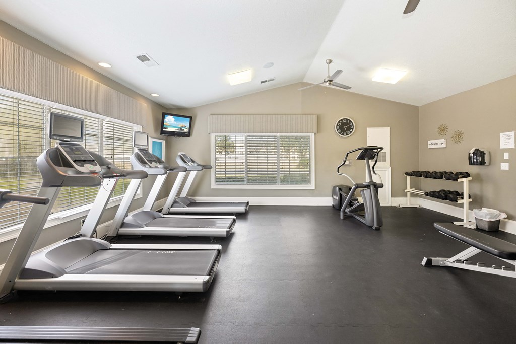 the gym at 1861 muleshoe road has cardio equipment and a tv