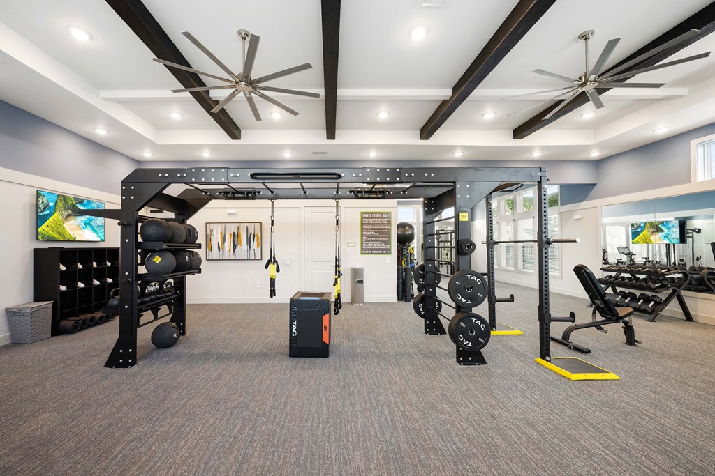 the gym at the flats at big tex apartments