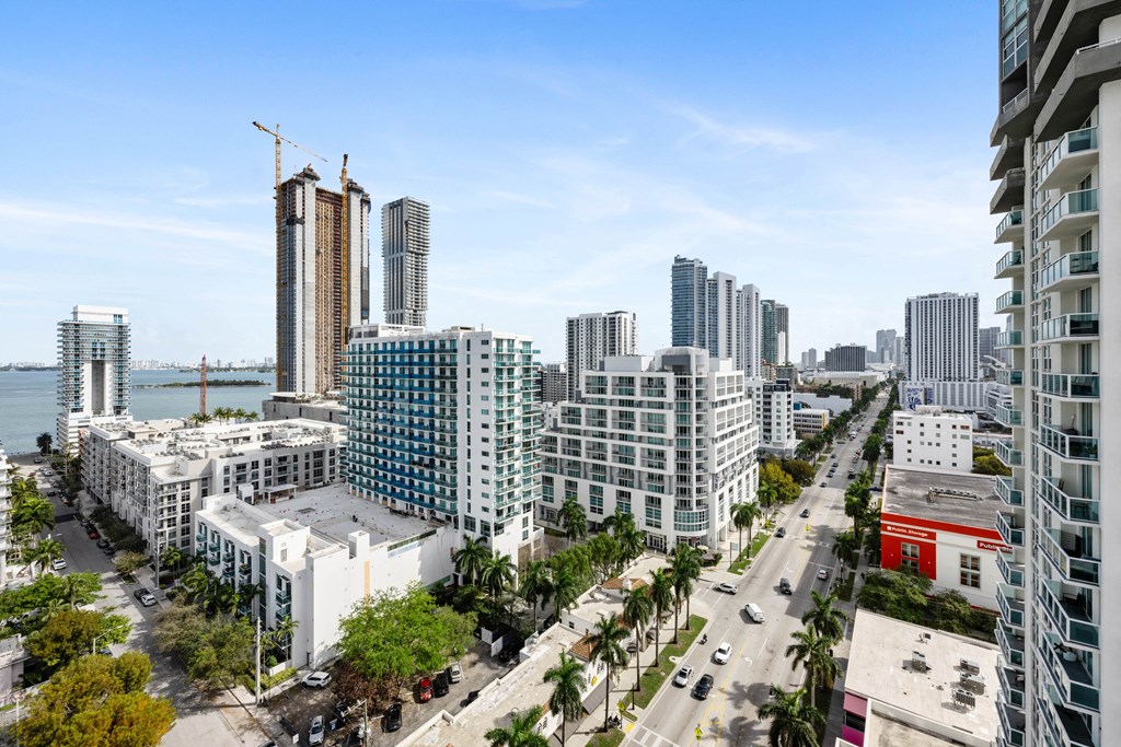 a view of the city from a skyscraper