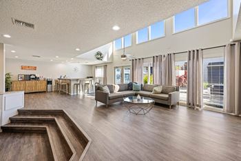 a living room with a couch and a coffee table