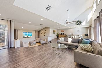 a living room with couches and a coffee table