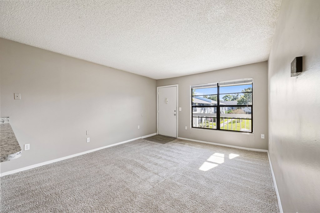the living room of our studio apartment atrium with a large window