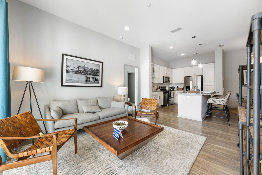 a living room with a couch and a coffee table